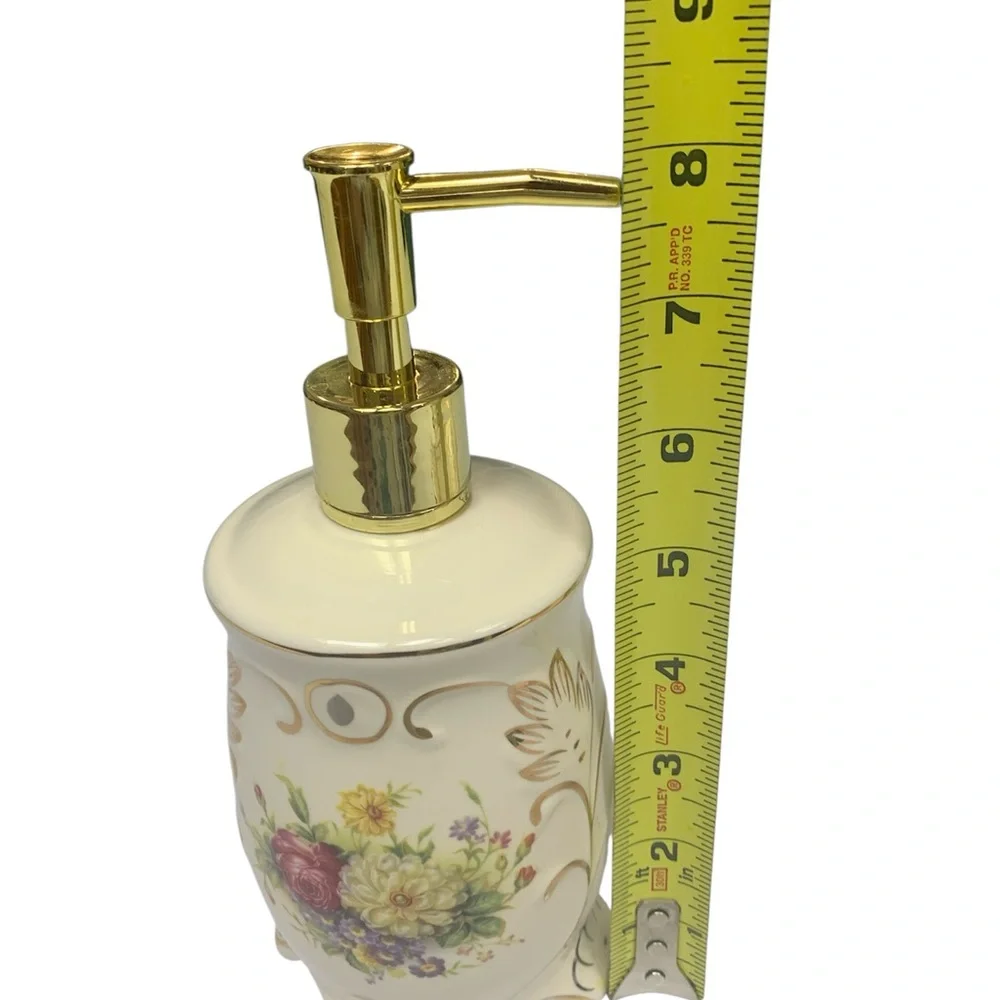 French Country‎ Bathroom 3 Piece Set Accessory Cream Floral Gold Vintage Style
